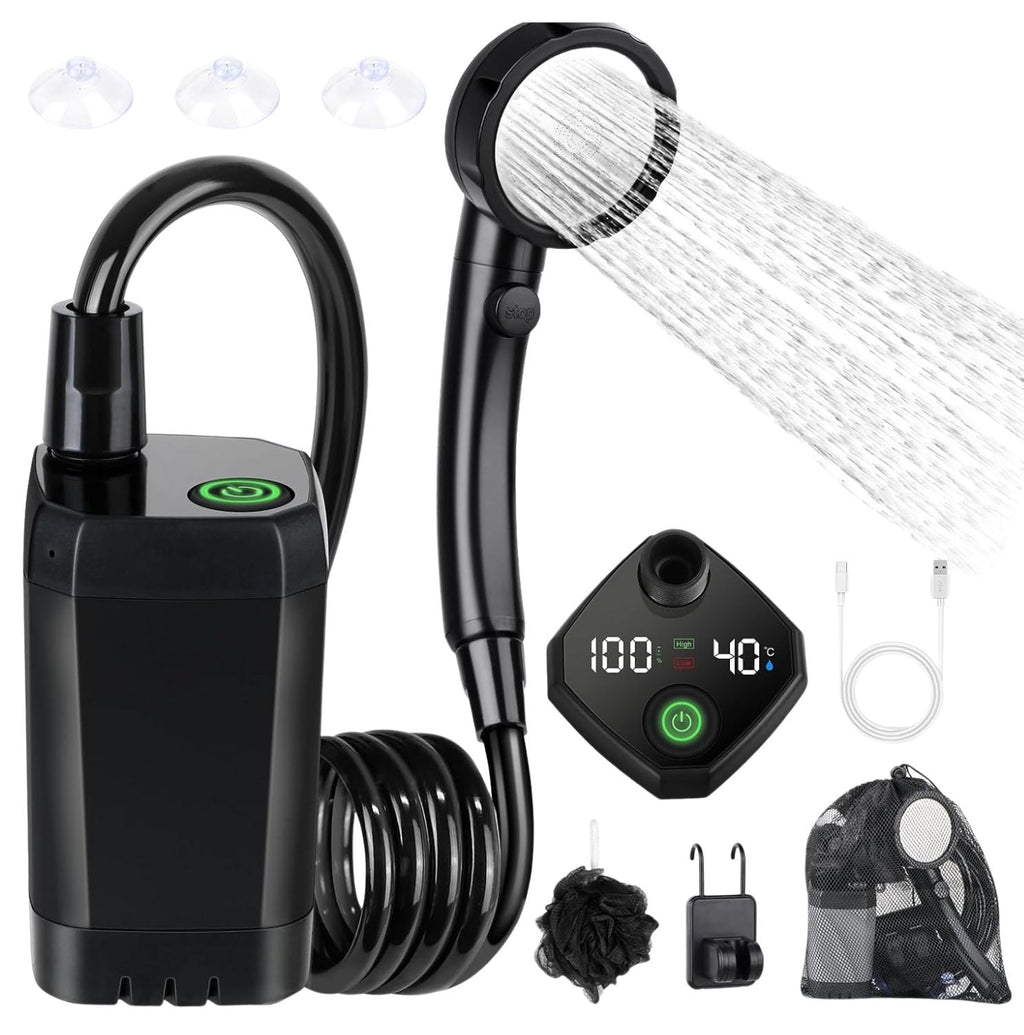 CARVALHO Portable Electric Camping Shower - USB Rechargeable Outdoor Shower Head with 2.2Ah Battery