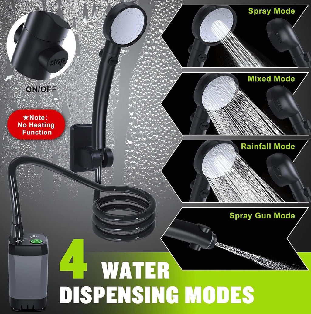 CARVALHO Portable Electric Camping Shower - USB Rechargeable Outdoor Shower Head with 2.2Ah Battery