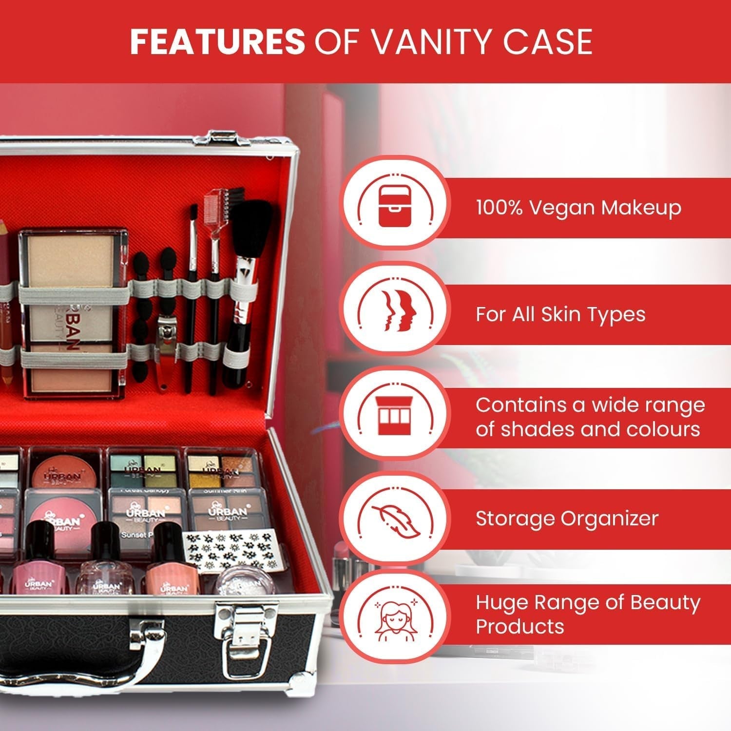 Divine Beauty Vegan French Manicure Makeup Box – 76-Piece Makeup Sets – Includes Eyeshadows, Highlighter, Lipstick, Blush