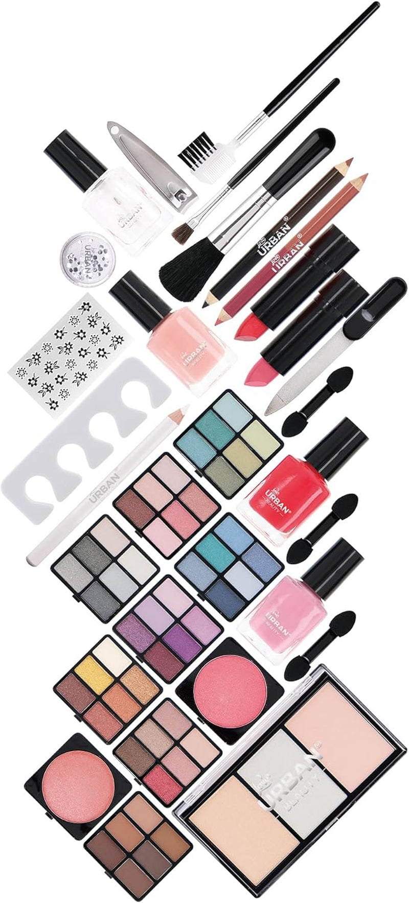 Divine Beauty Vegan French Manicure Makeup Box – 76-Piece Makeup Sets – Includes Eyeshadows, Highlighter, Lipstick, Blush