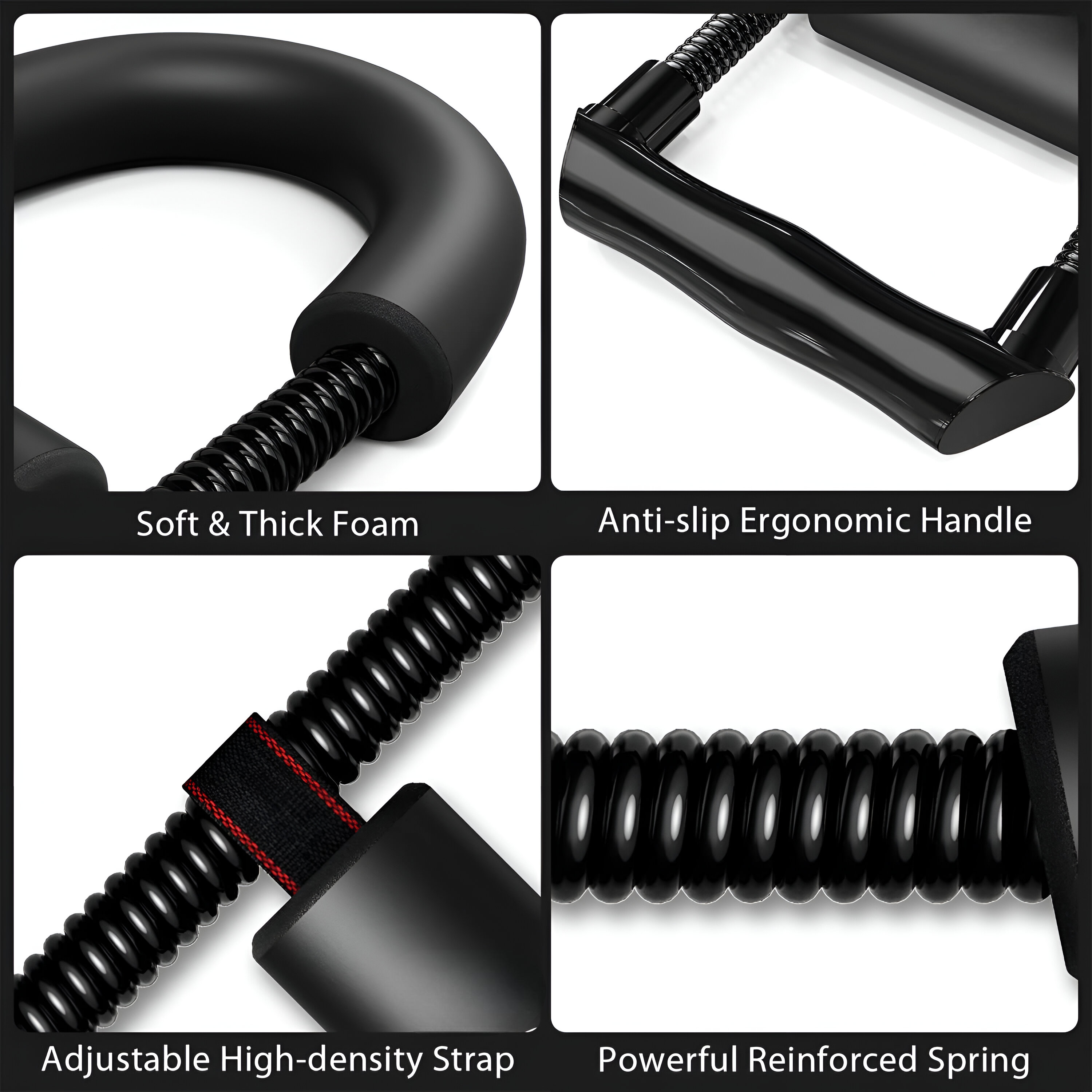 CARVALHO Hand Grip Strengthener - 5kg-60kg Adjustable Forearm Exerciser for Muscle Building & Recovery (Black)